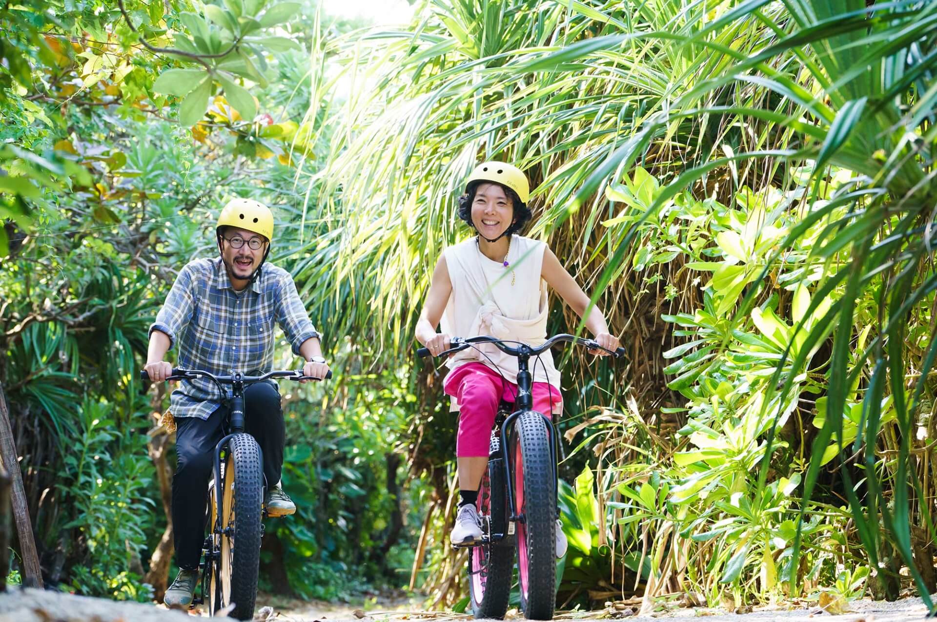 Looking at Okinawa's unique scenery from a cycling tour.